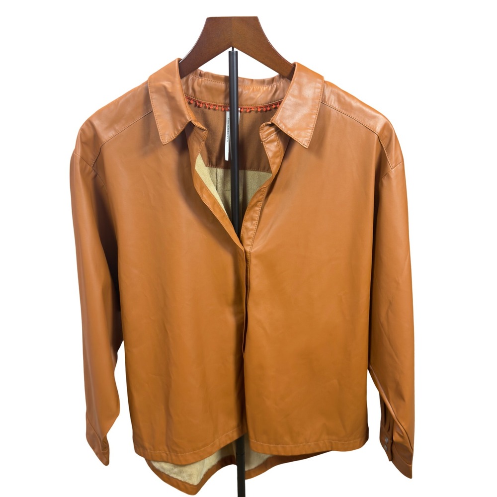 Anthropologie Faux Leather Button Down Shirt Jacket Cognac Brown Women Small